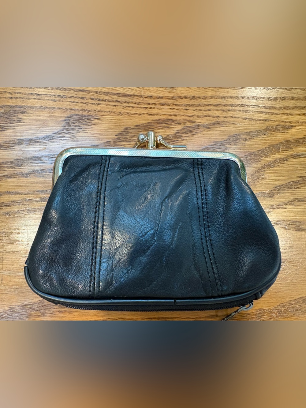 Vintage Black Leather Kiss-Lock Coin Purse